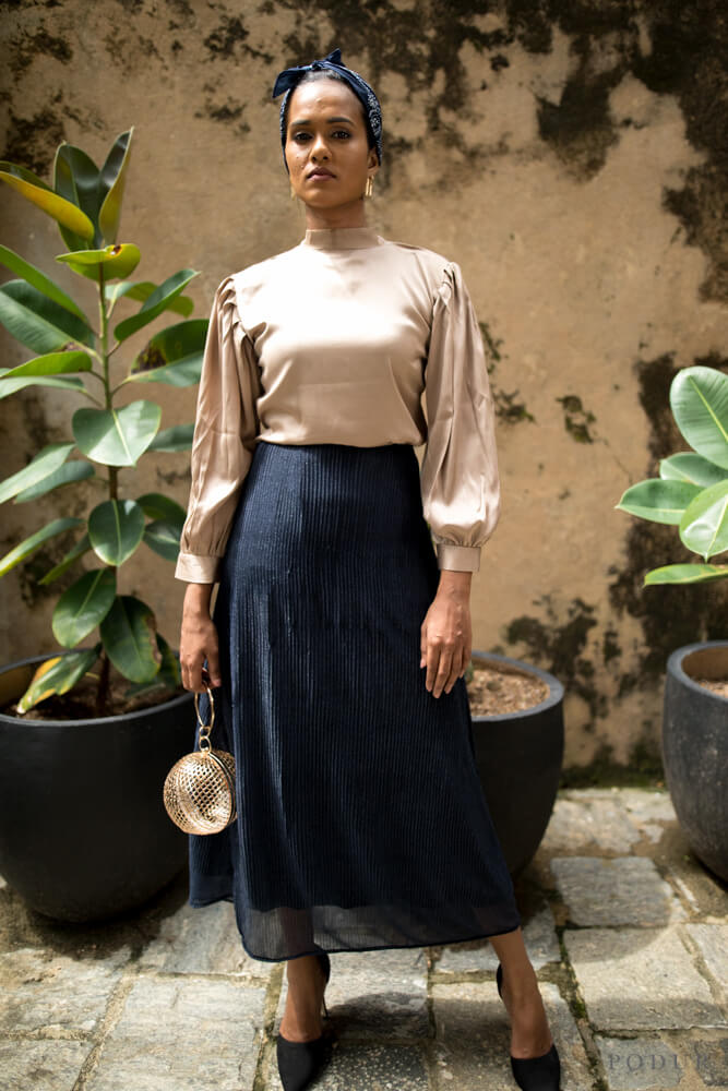 Navy blue top skirt outfit